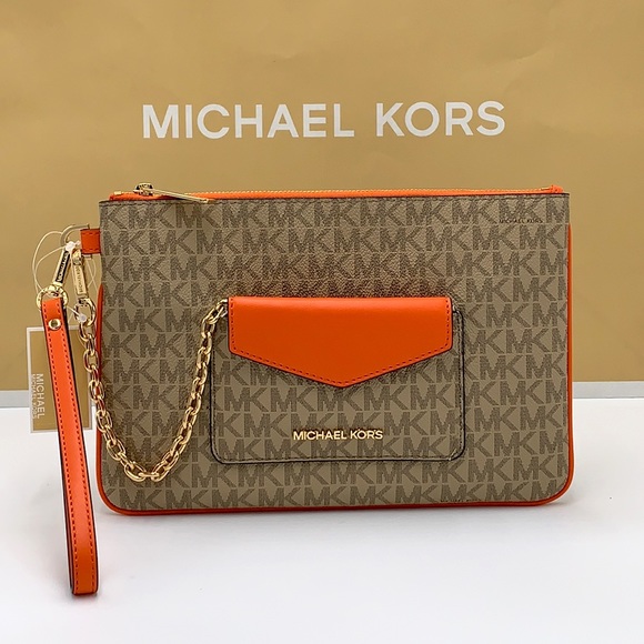 Michael Kors Jet Set LG 2 in 1 card case wristlet Wallet POPPY COLOR - Picture 7 of 16